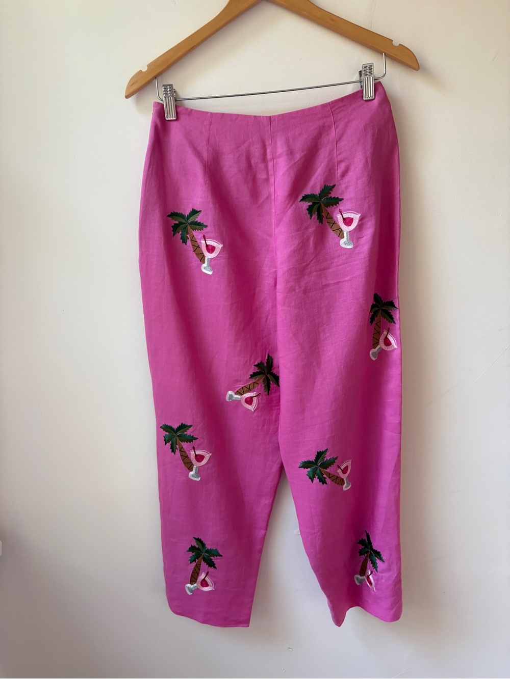 Linen Embroidered Palm-Print Cropped Pants - Picture 7 of 12
